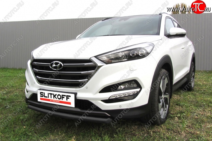 12 699 р. Защита переднего бампера из трубы d57 Slitkoff  Hyundai Tucson  TL (2015-2018) дорестайлинг (Цвет: серебристый)  с доставкой в г. Тамбов