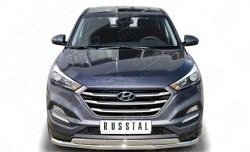 Защита переднего бампера (2 трубы Ø63 и 75х42 мм, нержавейка) SLITKOFF Hyundai (Хюндаи) Tucson (Туссон)  TL (2015-2018) TL дорестайлинг