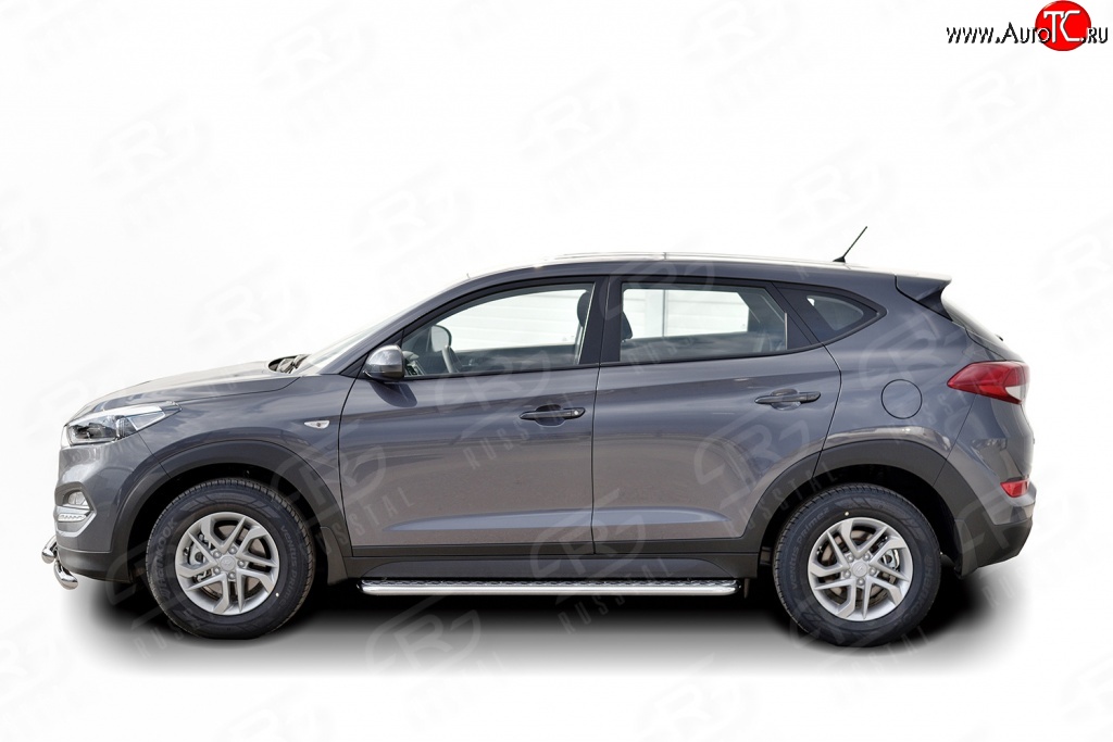 20 749 р. Широкая защита порогов Russtal Hyundai Tucson TL дорестайлинг (2015-2018) (Защита порогов с со скосами на торцах (вариант 1))  с доставкой в г. Тамбов