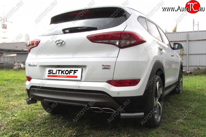 4 399 р. Защита заднего бампера из уголков d57 Slitkoff  Hyundai Tucson  TL (2015-2018) дорестайлинг (Цвет: серебристый)  с доставкой в г. Тамбов