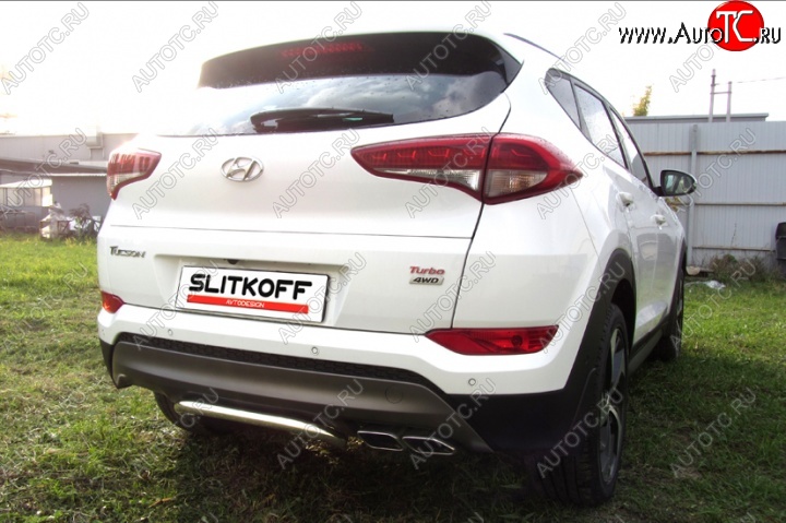 10 199 р. Защита заднего бампера диаметром 42 мм с изгибом Slitkoff  Hyundai Tucson  TL (2015-2018) дорестайлинг (Нержавейка, Полированная)  с доставкой в г. Тамбов