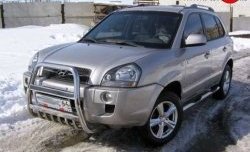 Высокая усиленная защита переднего бампера с защитой картера Slitkoff Hyundai Tucson JM (2004-2010)