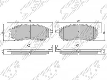 1 399 р. Колодки тормозные SAT (передние)  INFINITI FX35 (S50), FX45 (S50), G35 (V35), M35 (Y50), Nissan Murano (1 Z50,  2 Z51), Navara (2 D40), Pathfinder (R51), Qashqai (1)  с доставкой в г. Тамбов. Увеличить фотографию 1