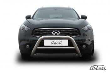 Защита переднего бампера Arbori (низкая с 1 перемычкой, нержавейка, d76 mm) INFINITI FX35 S51 дорестайлинг (2008-2011)