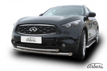 33 479 р. Защита переднего бампера Arbori (нержавейка, 2 трубы d76 и 57 mm) INFINITI FX35 S51 дорестайлинг (2008-2011)  с доставкой в г. Тамбов. Увеличить фотографию 1