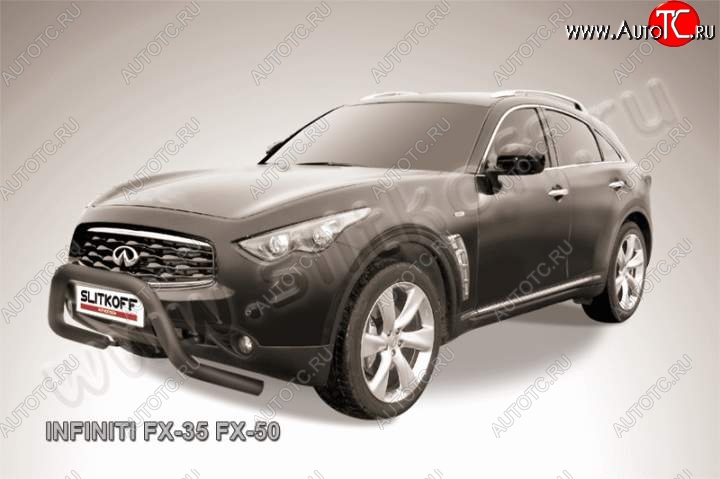 22 649 р. Кенгурятник d76 Slitkoff (низкий, широкий) INFINITI FX35 S51 дорестайлинг (2008-2011) (Цвет: серебристый)  с доставкой в г. Тамбов