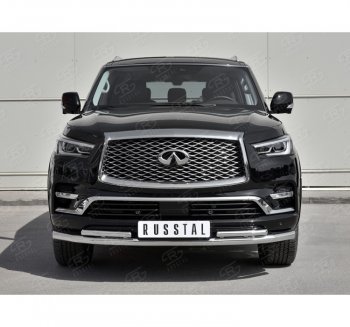 21 699 р. Защита переднего бампера (2 трубы Ø63 и 42 мм, нержавейка) SLITKOFF  INFINITI QX80  Z62 (2018-2024) 2-ой рестайлинг  с доставкой в г. Тамбов. Увеличить фотографию 3