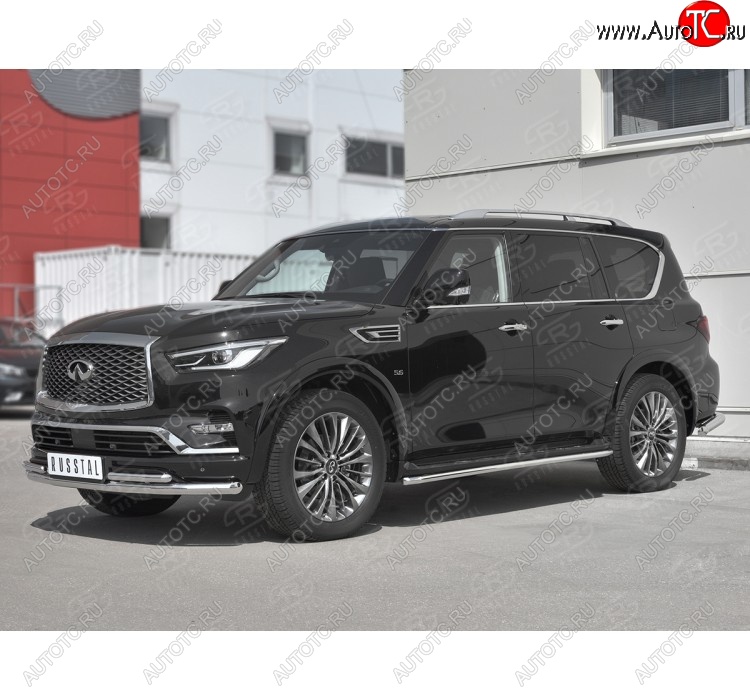 21 699 р. Защита переднего бампера (2 трубы Ø63 и 42 мм, нержавейка) SLITKOFF  INFINITI QX80  Z62 (2018-2024) 2-ой рестайлинг  с доставкой в г. Тамбов