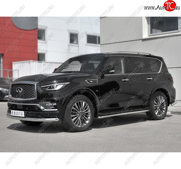 17 999 р. Защита переднего бампера (Ø76 мм, нержавейка) SLITKOFF INFINITI QX80 Z62 2-ой рестайлинг (2018-2024)  с доставкой в г. Тамбов