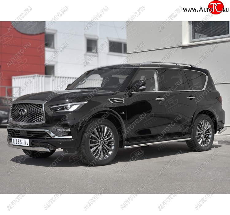 14 999 р. Защита переднего бампера (Ø75х42 мм, нержавейка) Russtal INFINITI QX80 Z62 2-ой рестайлинг (2018-2024)  с доставкой в г. Тамбов