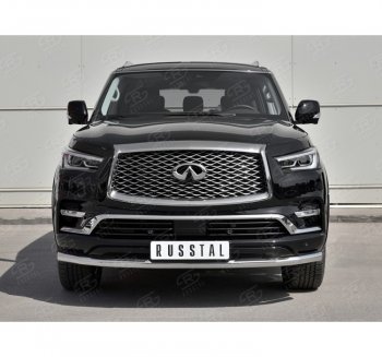 17 649 р. Защита переднего бампера (Ø63 мм, нержавейка) SLITKOFF  INFINITI QX80  Z62 (2018-2024) 2-ой рестайлинг  с доставкой в г. Тамбов. Увеличить фотографию 3