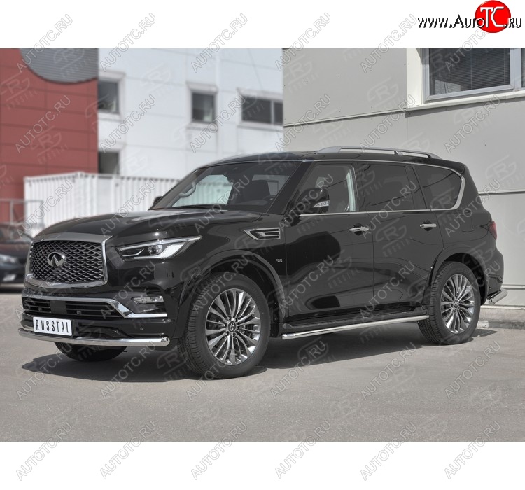 17 649 р. Защита переднего бампера (Ø63 мм, нержавейка) SLITKOFF  INFINITI QX80  Z62 (2018-2024) 2-ой рестайлинг  с доставкой в г. Тамбов