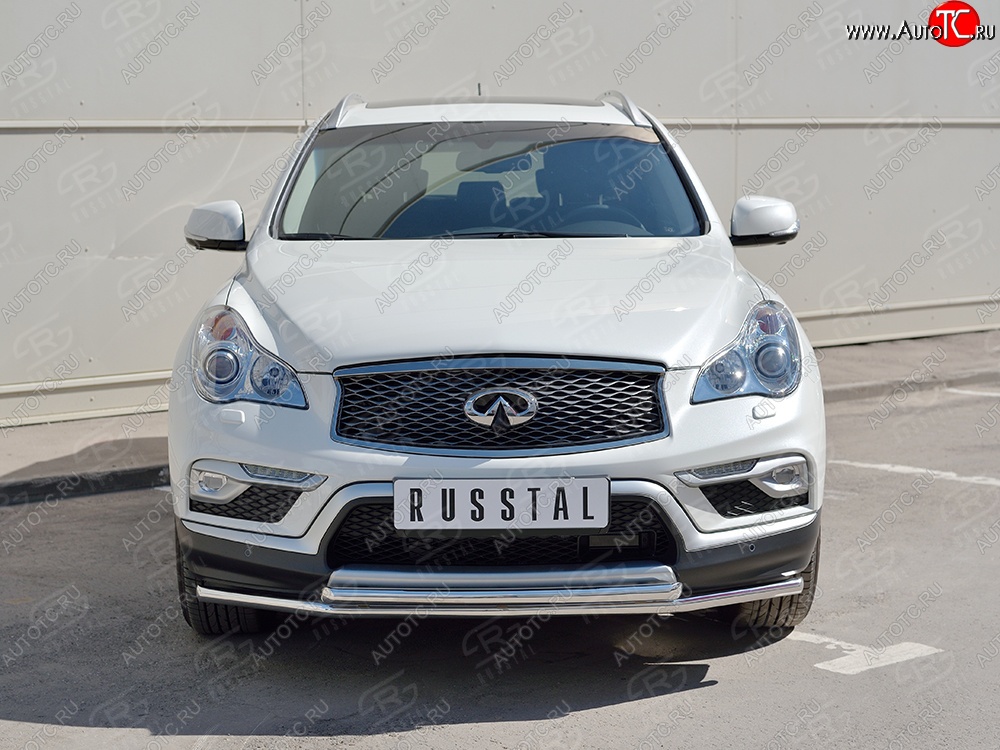 15 749 р. Защита переднего бампера (2 трубыØ42 мм, нержавейка) SLITKOFF INFINITI Qx50 J50 дорестайлинг (2013-2016)  с доставкой в г. Тамбов