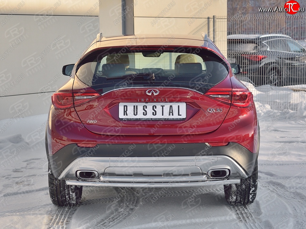 9 349 р. Защита заднего бампера (2 трубы Ø42 мм, нержавейка) Russtal  INFINITI Qx50  J50 (2013-2016) дорестайлинг  с доставкой в г. Тамбов