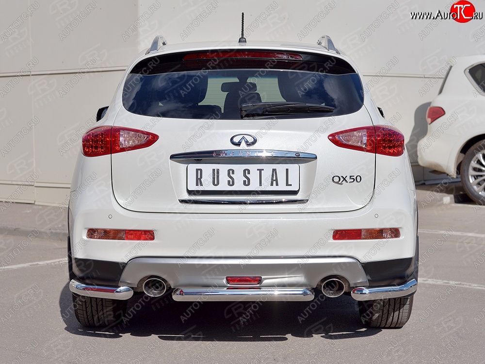 9 949 р. Защита заднего бампера (Ø63 мм уголки, нержавейка) Russtal  INFINITI Qx50  J50 (2015-2018) рестайлинг  с доставкой в г. Тамбов