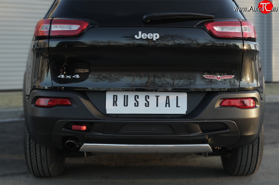 16 699 р. Защита заднего бампера (Trailhawk, Ø75x42 мм, нержавейка) Russtal Jeep Cherokee KL дорестайлинг (2014-2017)  с доставкой в г. Тамбов