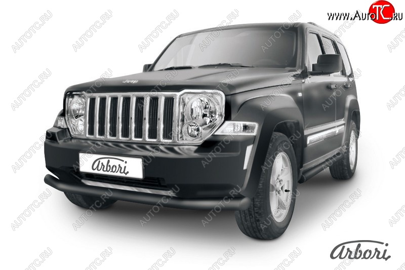 8 837 р. Защита переднего бампера Arbori (черная, 1 труба d76 mm). Jeep Cherokee KK (2007-2014)  с доставкой в г. Тамбов