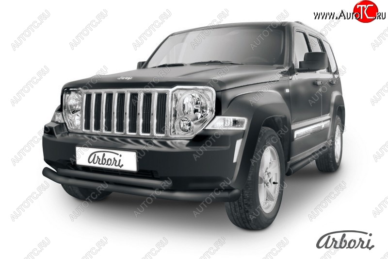 12 509 р. Защита переднего бампера Arbori (черная, 2 трубы d76 и 57 mm) Jeep Cherokee KK (2007-2014)  с доставкой в г. Тамбов