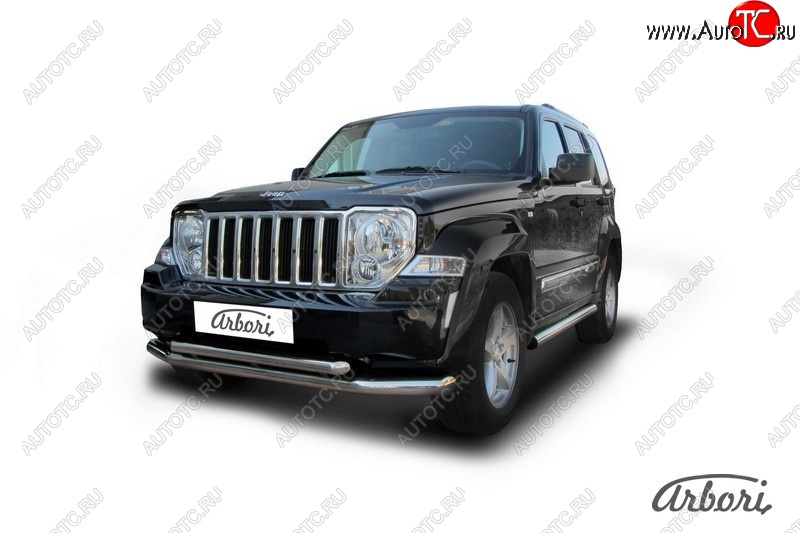 18 359 р. Защита переднего бампера Arbori (нержавейка, 2 трубы d76 и 57 mm) Jeep Cherokee KK (2007-2014)  с доставкой в г. Тамбов