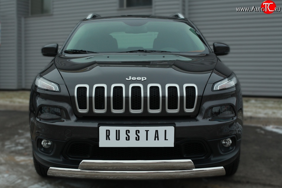 24 749 р. Защита переднего бампера (2 трубыØ75х42 мм, нержавейка) Russtal Jeep Cherokee KL дорестайлинг (2014-2017)  с доставкой в г. Тамбов