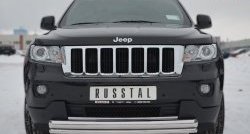 Защита переднего бампера (2 трубыØ76 и 42 мм, нержавейка) SLITKOFF Jeep (Джип) Grand Cherokee (Гран)  WK2 (2010-2013) WK2 дорестайлинг