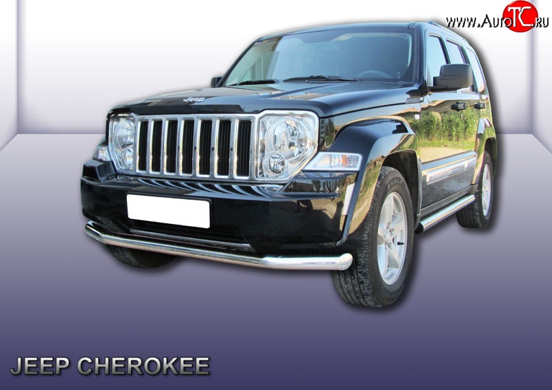 13 999 р. Одинарная защита переднего бампера диаметром 76 мм Slitkoff  Jeep Liberty  KK (2007-2013) (Нержавейка, Полированная)  с доставкой в г. Тамбов