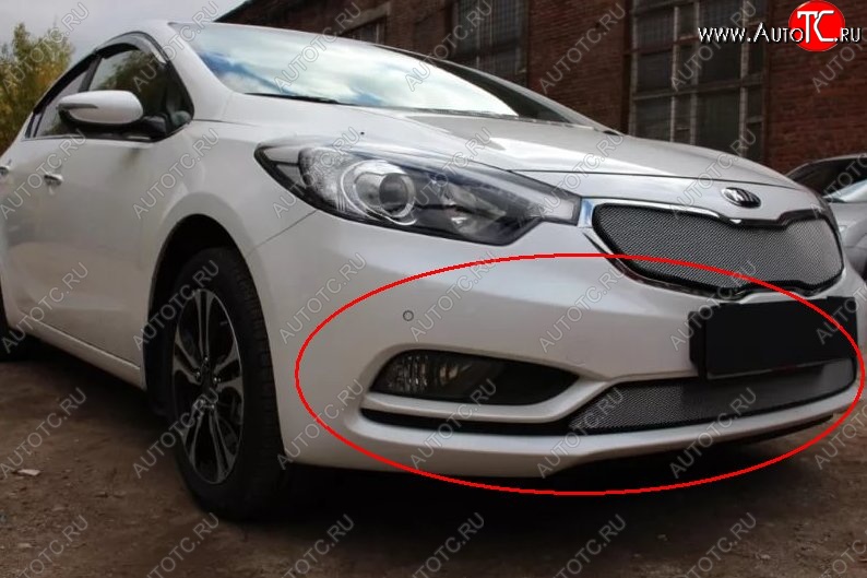 1 539 р. Нижняя защитная сетка на бампер Russtal (хром) KIA Cerato 3 YD дорестайлинг седан (2013-2016)  с доставкой в г. Тамбов