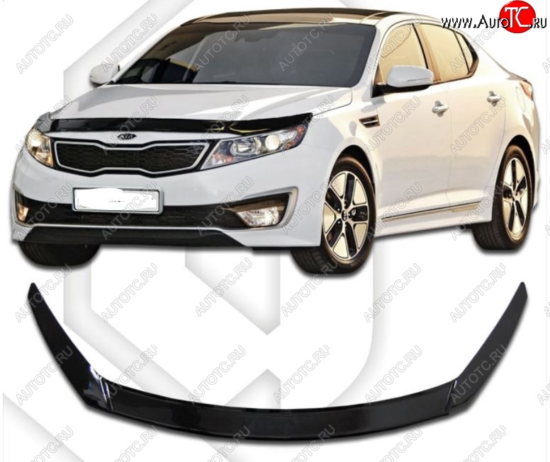 2 149 р. Дефлектор капота CA-Plastiс Exclusive KIA Optima 3 TF дорестайлинг седан (2010-2013) (Classic черный, Без надписи)  с доставкой в г. Тамбов