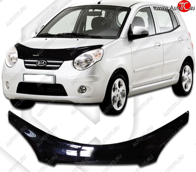 2 149 р. Дефлектор капота CA-Plastiс  KIA Picanto  1 SA хэтчбэк 5 дв. (2007-2011) 1-ый рестайлинг, 2-ой рестайлинг (Classic черный, Без надписи)  с доставкой в г. Тамбов