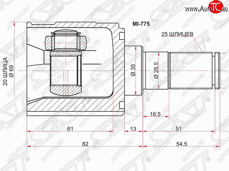 2 699 р. ШРУС SAT (внутренний, 20*25*35 мм) KIA Picanto 1 SA хэтчбэк 5 дв. дорестайлинг (2003-2007)  с доставкой в г. Тамбов