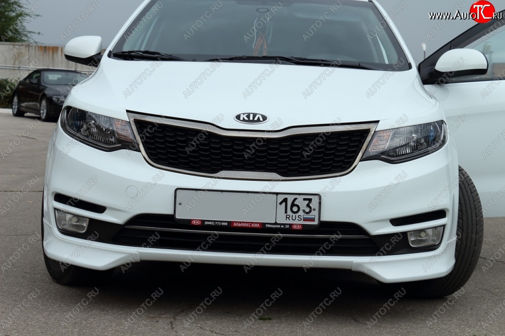 3 799 р. Накладки на передний бампер (рестайлинг) BS KIA Rio 3 QB рестайлинг седан (2015-2017) (Неокрашенная)  с доставкой в г. Тамбов