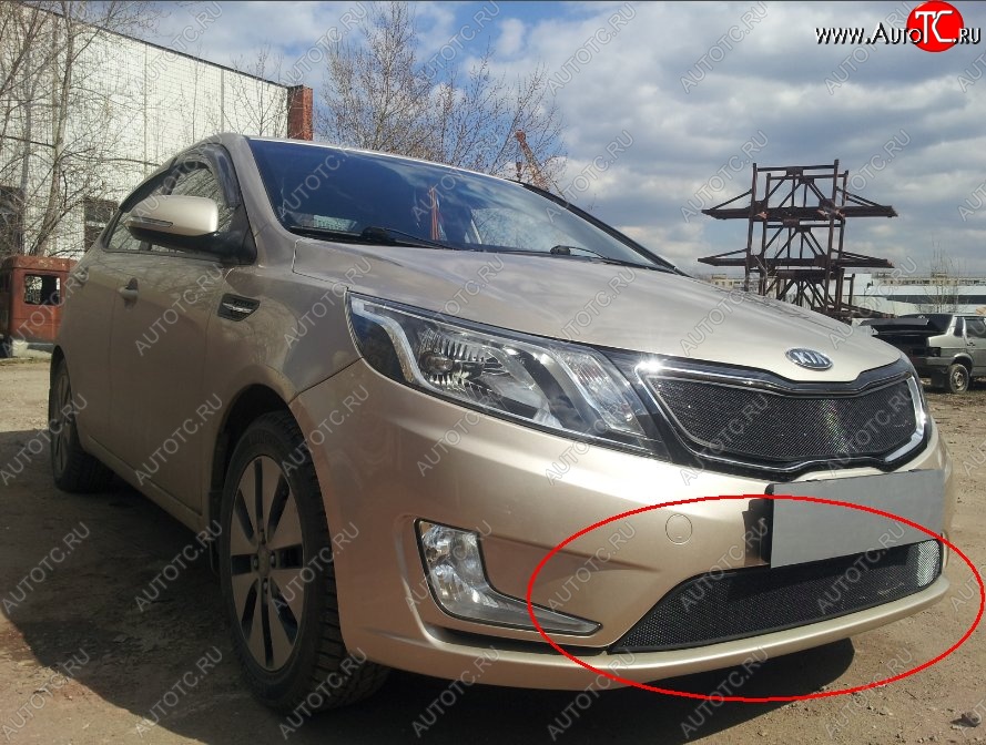 2 199 р. Нижняя защитная сетка на бампер Russtal (черная) KIA Rio 3 QB дорестайлинг седан (2011-2015)  с доставкой в г. Тамбов