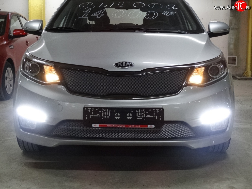 1 539 р. Нижняя сетка на бампер Russtal (хром) KIA Rio 3 QB рестайлинг седан (2015-2017)  с доставкой в г. Тамбов