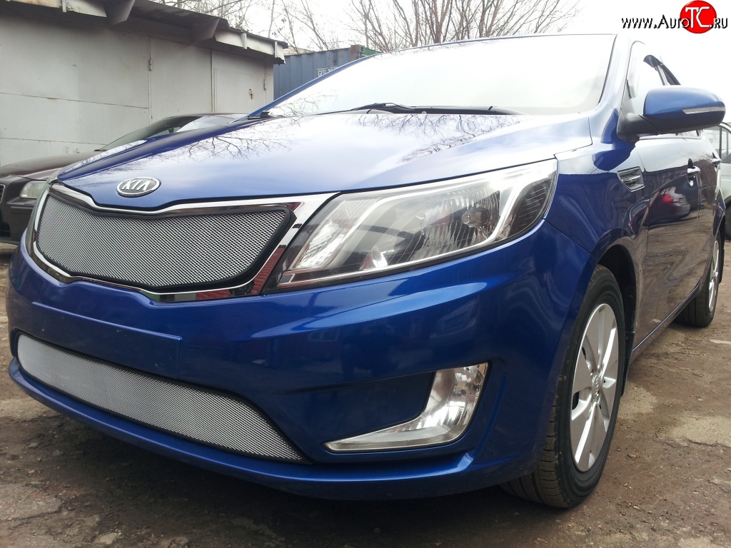 1 539 р. Нижняя сетка на бампер Russtal (хром)  KIA Rio  3 QB (2011-2015) дорестайлинг седан, дорестайлингхэтчбек5дв.  с доставкой в г. Тамбов