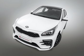 29 699 р. Передний бампер Kudos LUX  KIA Rio  4 FB (2016-2020) дорестайлинг седан (Под прямоугольные ДХО с ПТФ, Неокрашенный)  с доставкой в г. Тамбов. Увеличить фотографию 1