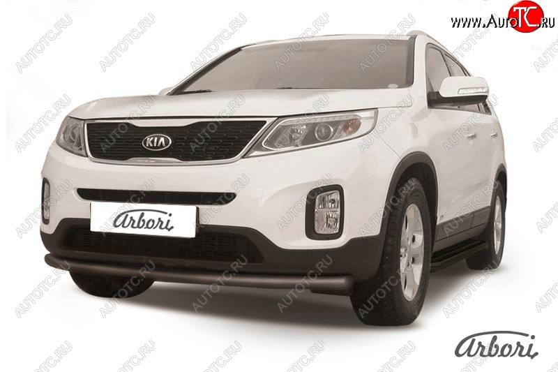 8 369 р. Защита переднего бампера Arbori (радиусная, черная, 1 труба d57 mm). KIA Sorento XM рестайлинг (2012-2015)  с доставкой в г. Тамбов