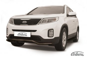 Защита переднего бампера Arbori (волна, черная, 1 труба d57 mm). KIA Sorento XM рестайлинг (2012-2015)