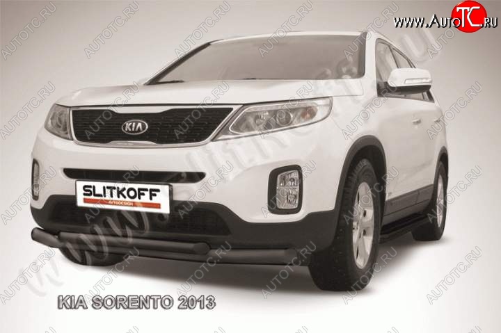 9 949 р. Защита переднего бампера из труб d76+57 Slitkoff (двойная) KIA Sorento XM рестайлинг (2012-2015) (Цвет: серебристый)  с доставкой в г. Тамбов