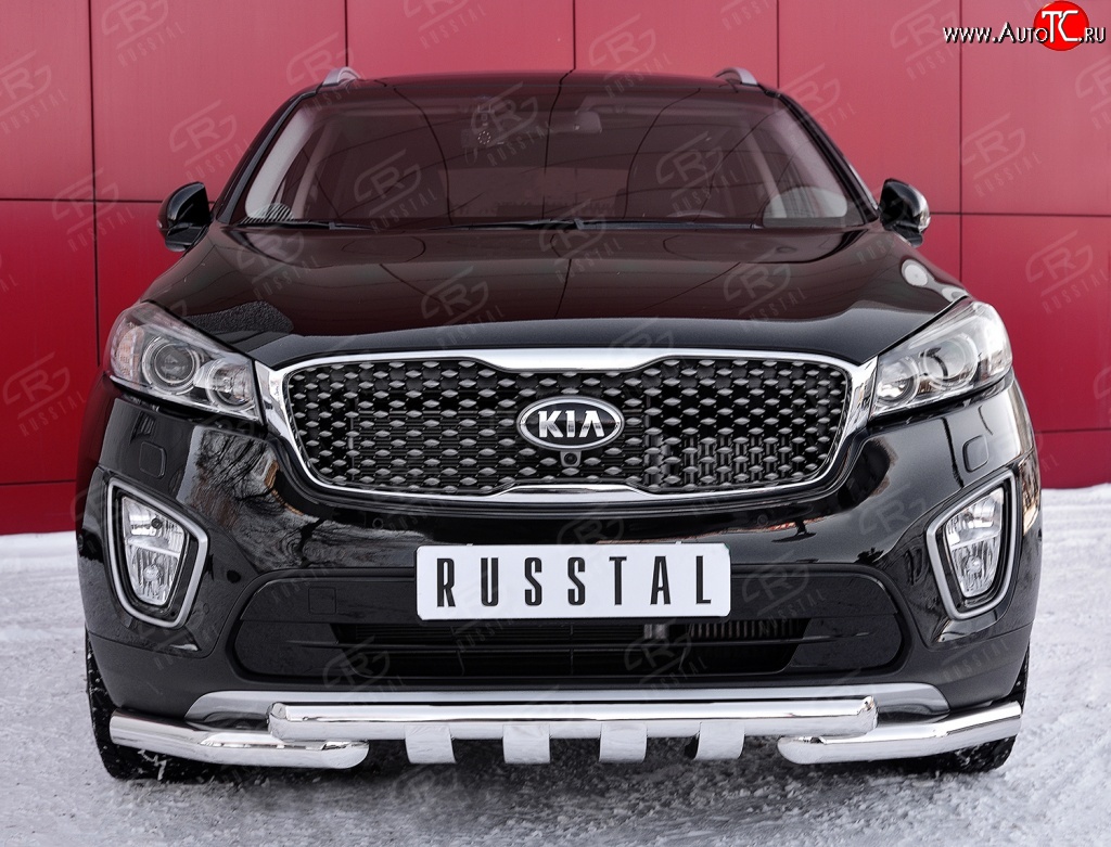 25 549 р. Защита переднего бампера (2 трубыØ63 мм, нержавейка) SLITKOFF KIA Sorento UM/Prime дорестайлинг (2014-2018)  с доставкой в г. Тамбов