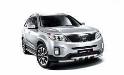 Широкая защита порогов Petroil Tuning KIA Sorento XM рестайлинг (2012-2015)  (Нержавеющая полированная сталь)