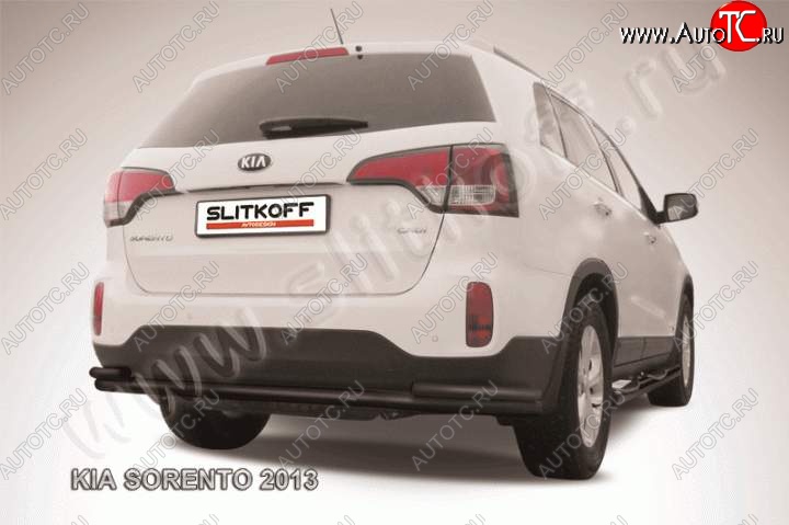 11 649 р. Защита заднего бампера из труб d57+d42 Slitkoff (с уголками)  KIA Sorento  XM (2012-2015) рестайлинг (Цвет: серебристый)  с доставкой в г. Тамбов