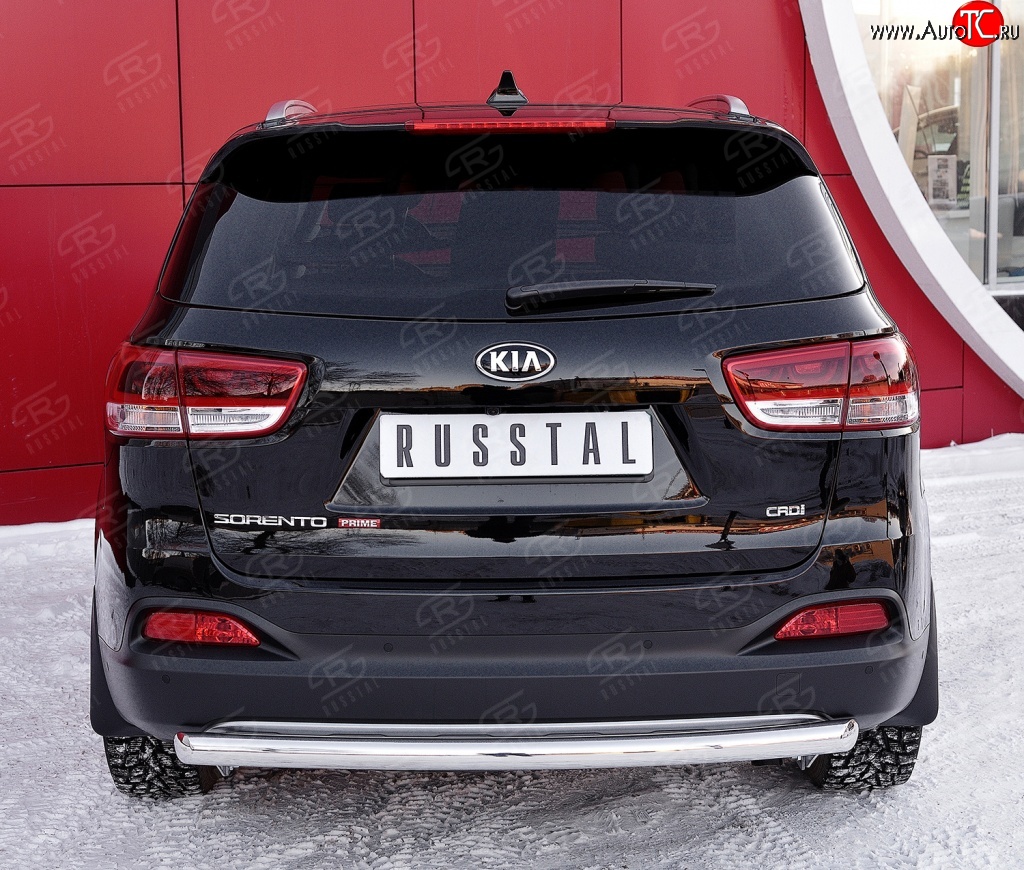 7 999 р. Защита заднего бампера (Ø75x42 мм, нержавейка) Russtal KIA Sorento UM/Prime дорестайлинг (2014-2018)  с доставкой в г. Тамбов