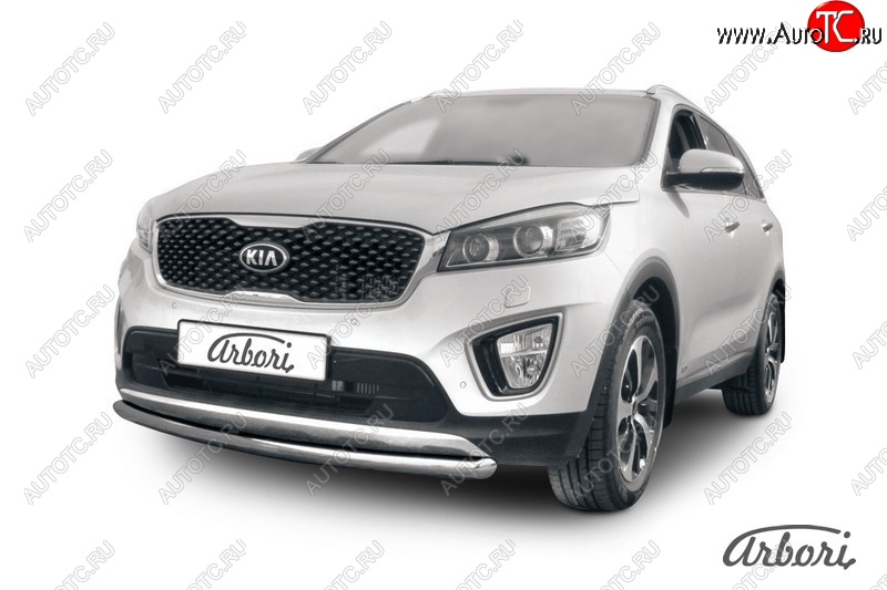 13 949 р. Защита переднего бампера Arbori (короткая, нержавейка, 1 труба d57 mm).  KIA Sorento  UM/Prime (2014-2018) дорестайлинг  с доставкой в г. Тамбов