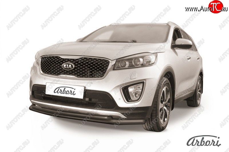 6 349 р. Защита переднего бампера Arbori (черная, 2 трубы d57 и 42 mm) KIA Sorento UM/Prime дорестайлинг (2014-2018)  с доставкой в г. Тамбов