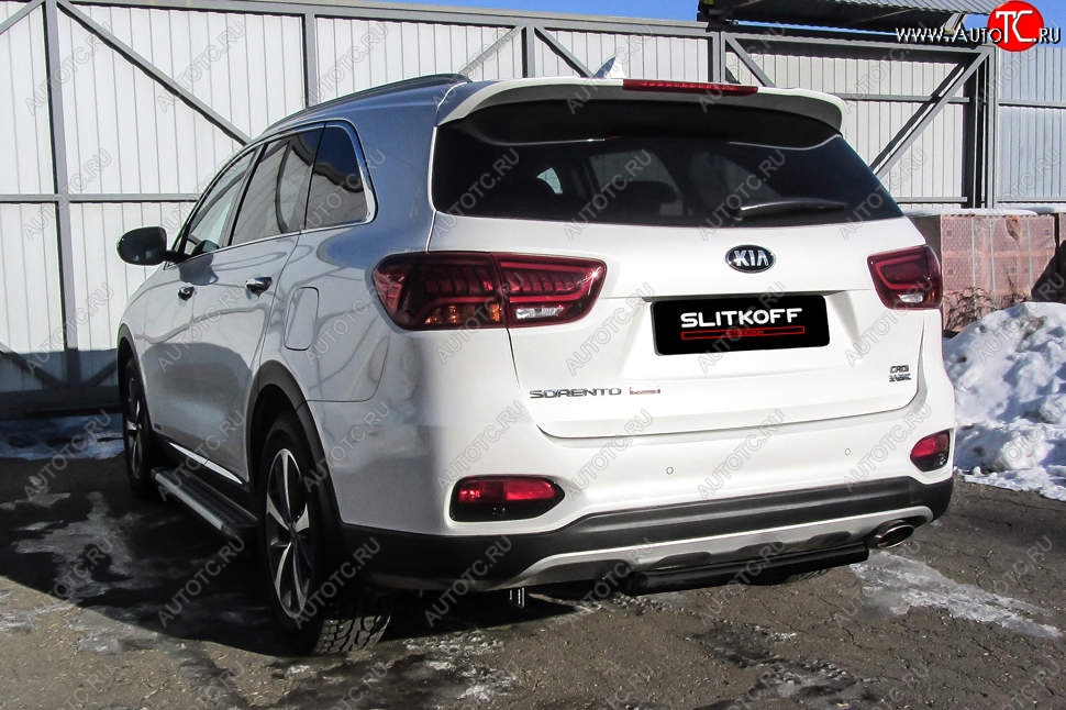 4 399 р. Защита заднего бампера Slitkoff (короткая, d57)  KIA Sorento  UM/Prime (2018-2020) рестайлинг (Сталь с полимерным покрытием. Цвет: чёрный)  с доставкой в г. Тамбов