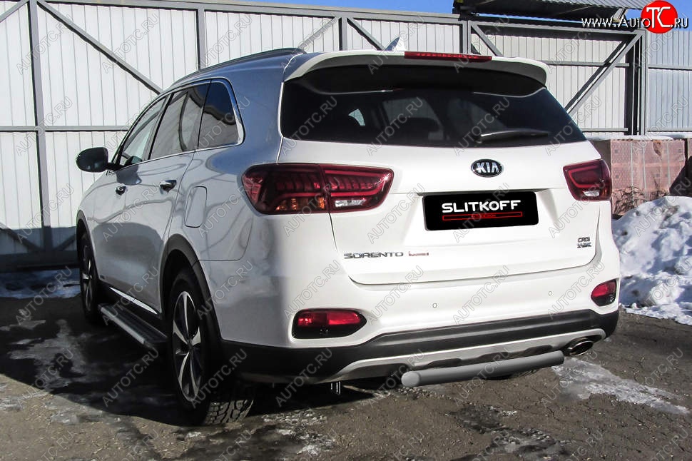 4 549 р. Защита заднего бампера Slitkoff (короткая, d57)  KIA Sorento  UM/Prime (2018-2020) рестайлинг (Сталь с полимерным покрытием. Цвет: серебристый)  с доставкой в г. Тамбов