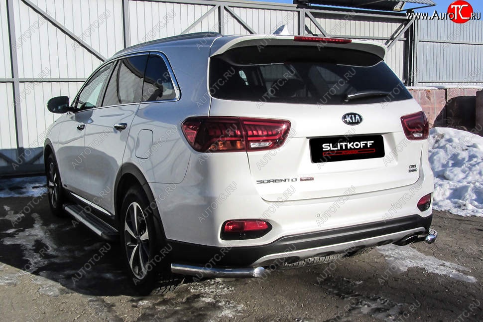 7 349 р. Защита заднего бампера Slitkoff (уголки, d57)  KIA Sorento  UM/Prime (2018-2020) рестайлинг (Нержавейка, Полированная)  с доставкой в г. Тамбов