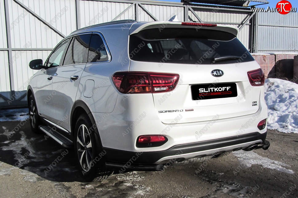 4 399 р. Защита заднего бампера Slitkoff (уголки, d57)  KIA Sorento  UM/Prime (2018-2020) рестайлинг (Сталь с полимерным покрытием. Цвет: чёрный)  с доставкой в г. Тамбов