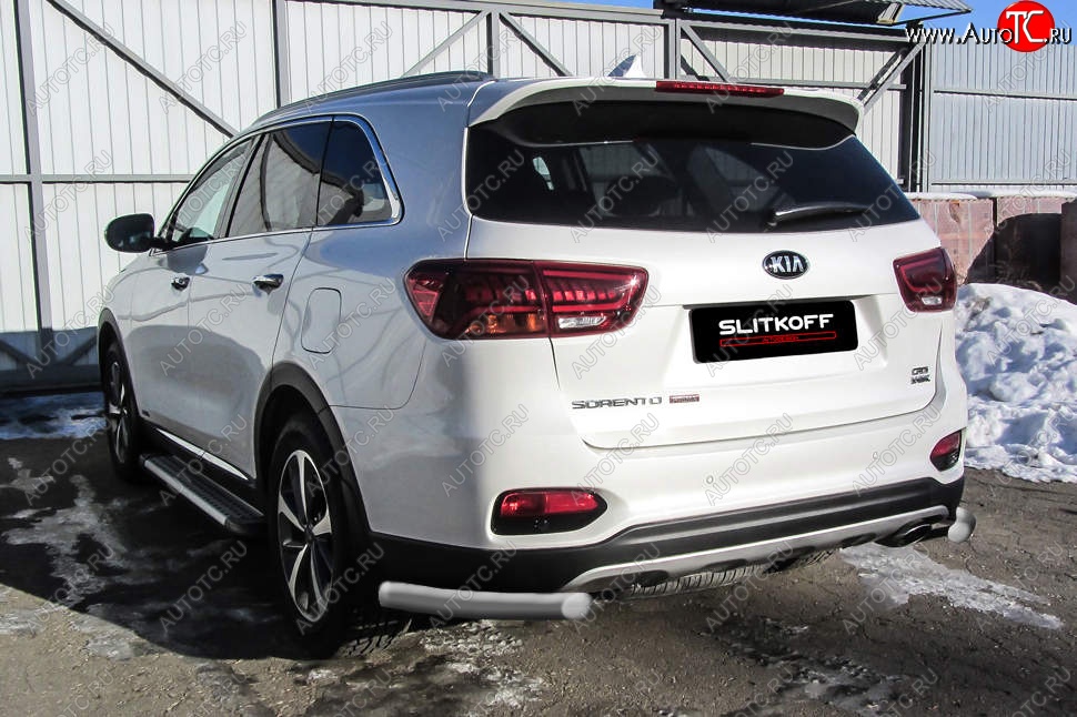 4 549 р. Защита заднего бампера Slitkoff (уголки, d57)  KIA Sorento  UM/Prime (2018-2020) рестайлинг (Сталь с полимерным покрытием. Цвет: серебристый)  с доставкой в г. Тамбов