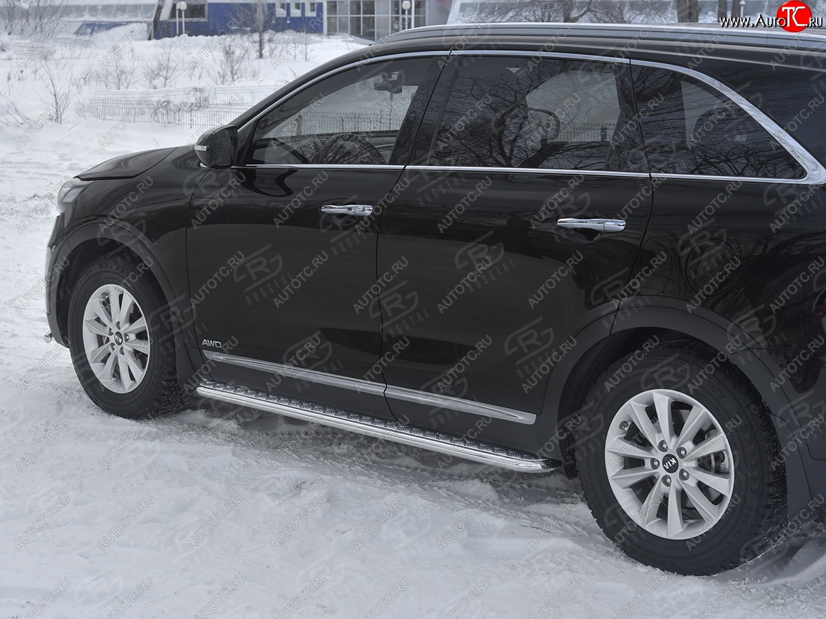 21 699 р. Порожки для ног SLITKOFF (Ø42 мм)  KIA Sorento  UM/Prime (2018-2020) рестайлинг (Лист алюминиевый, труба - нержавейка)  с доставкой в г. Тамбов